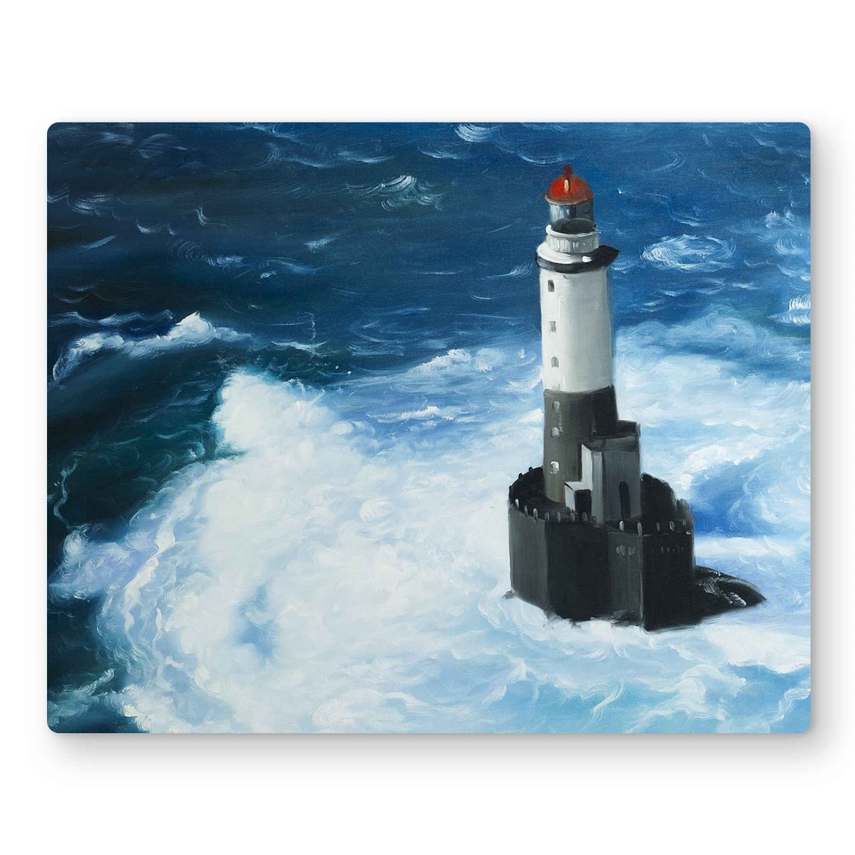 C1MP1620A4C1SO 16 x 20 in. Unleashed Waves On A Lighthouse Wall Art - Marine Metal Print Decor