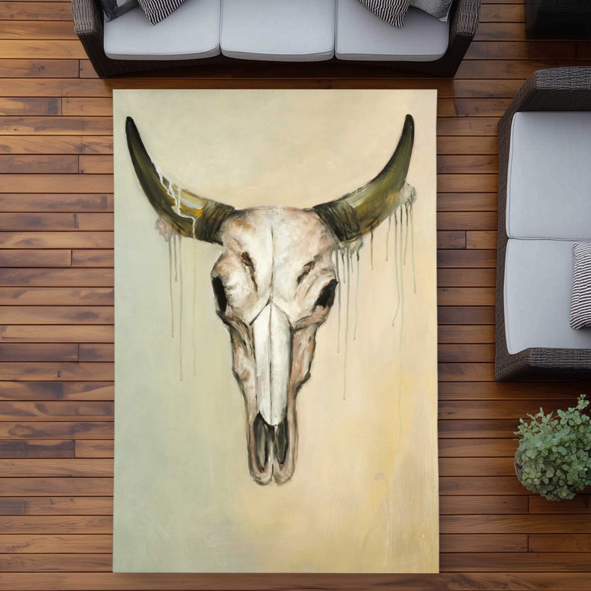 C1ROAR57K4VLKS 5 x 7 ft. Color Fading Bull Skull Rectangle Area Rug - Rustic Cow Outdoor Decor