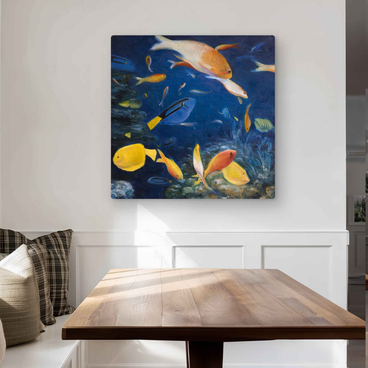 C1MP3232BV410Q 32 x 32 in. Colorful Fish Under the Sea Wall Art - Blue Office Metal Print Decor
