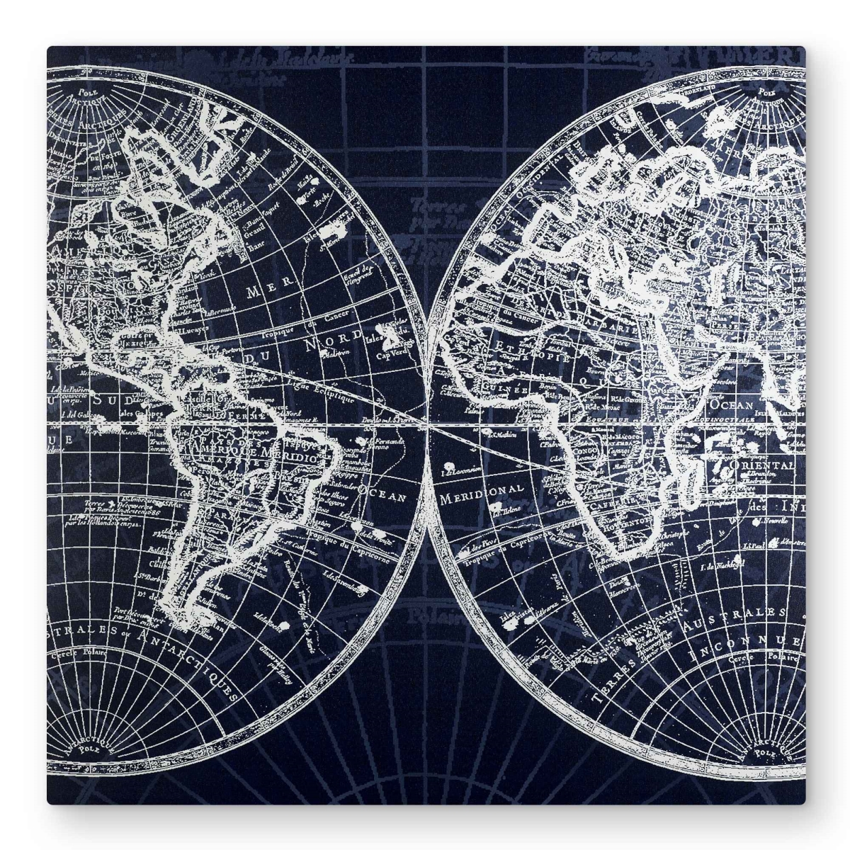 C1MP3232C9FJ4U 32 x 32 in. World Map Blue Print Wall Art - White Satellite View Metal Print