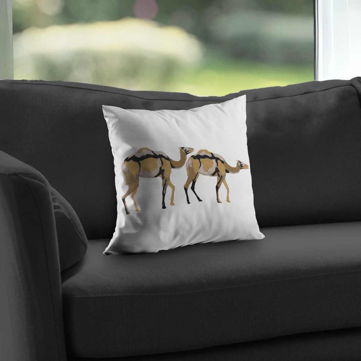 C1PC1414SZMMVL 14 x 14 in. Two Abstract Dromadars - Poly Twill Throw for Home Decor