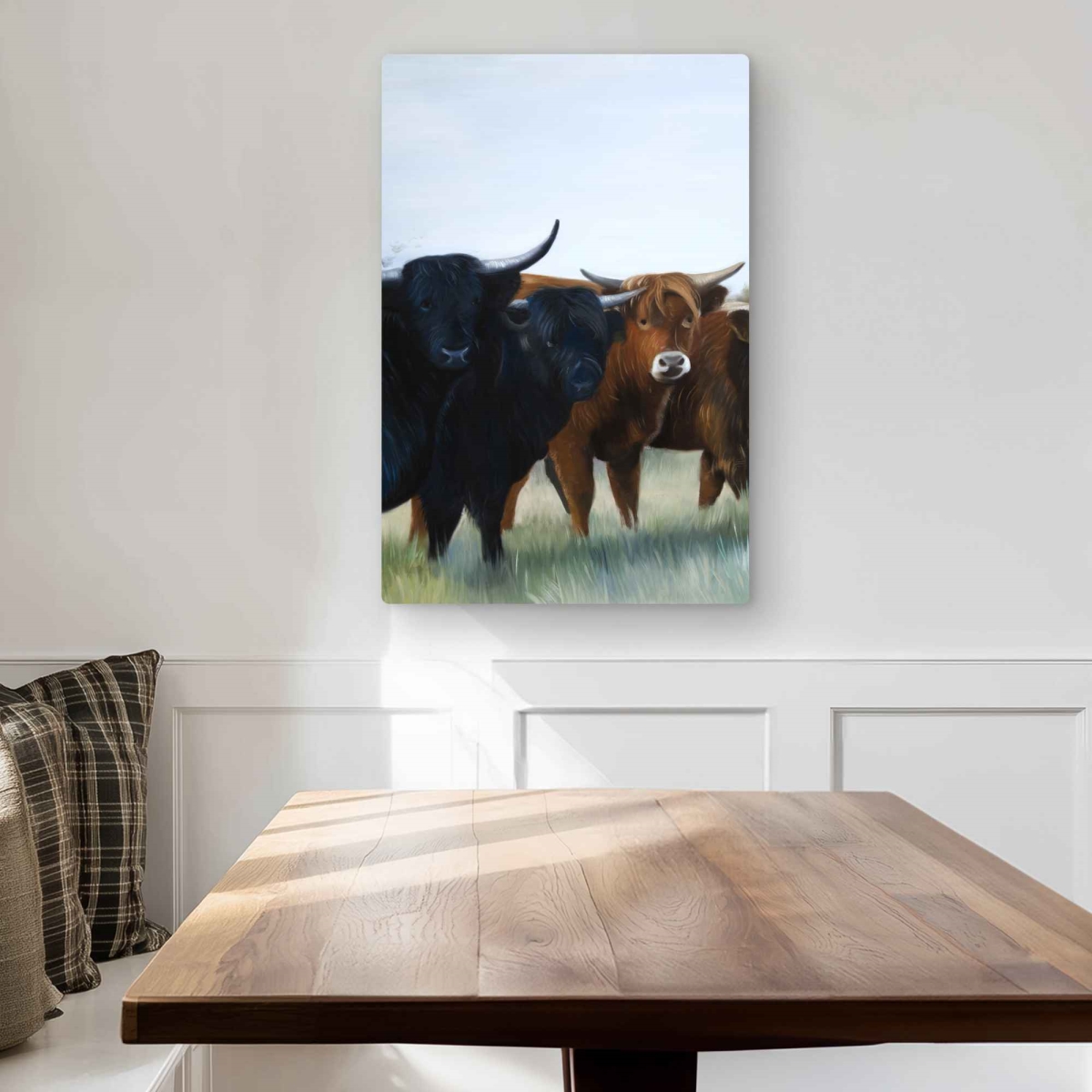 C1MP2030O0OHNO 20 x 30 in. Four Highland Cows Metal Print Wall Art - Farmhouse Green Home Decor