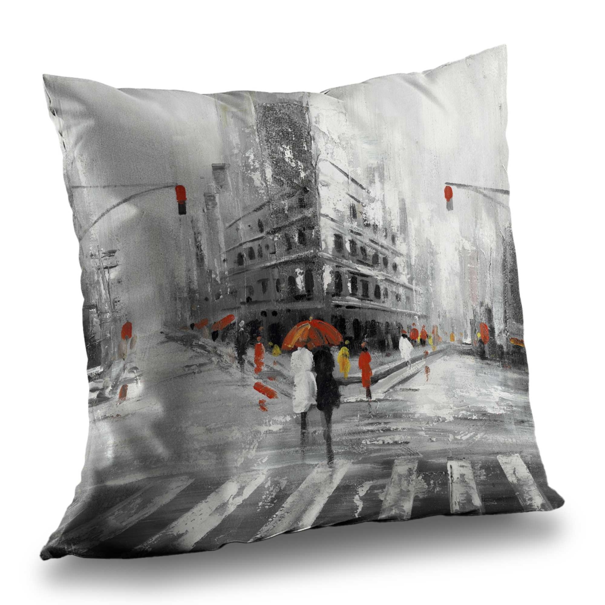 C1PC1414ZFCFB4 14 x 14 in. Greyish Flatiron Building Throw - Cities Red Poly Twill