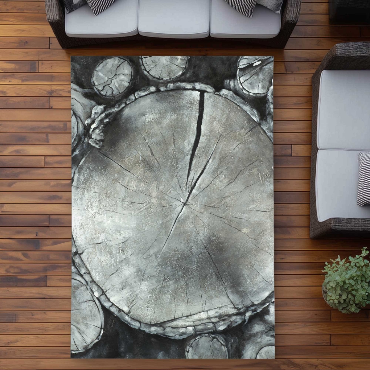 C1ROAR57QX0LV2 5 x 7 ft. Stacked Wood Logs - White Trees Outdoor Rectangle Area Rug