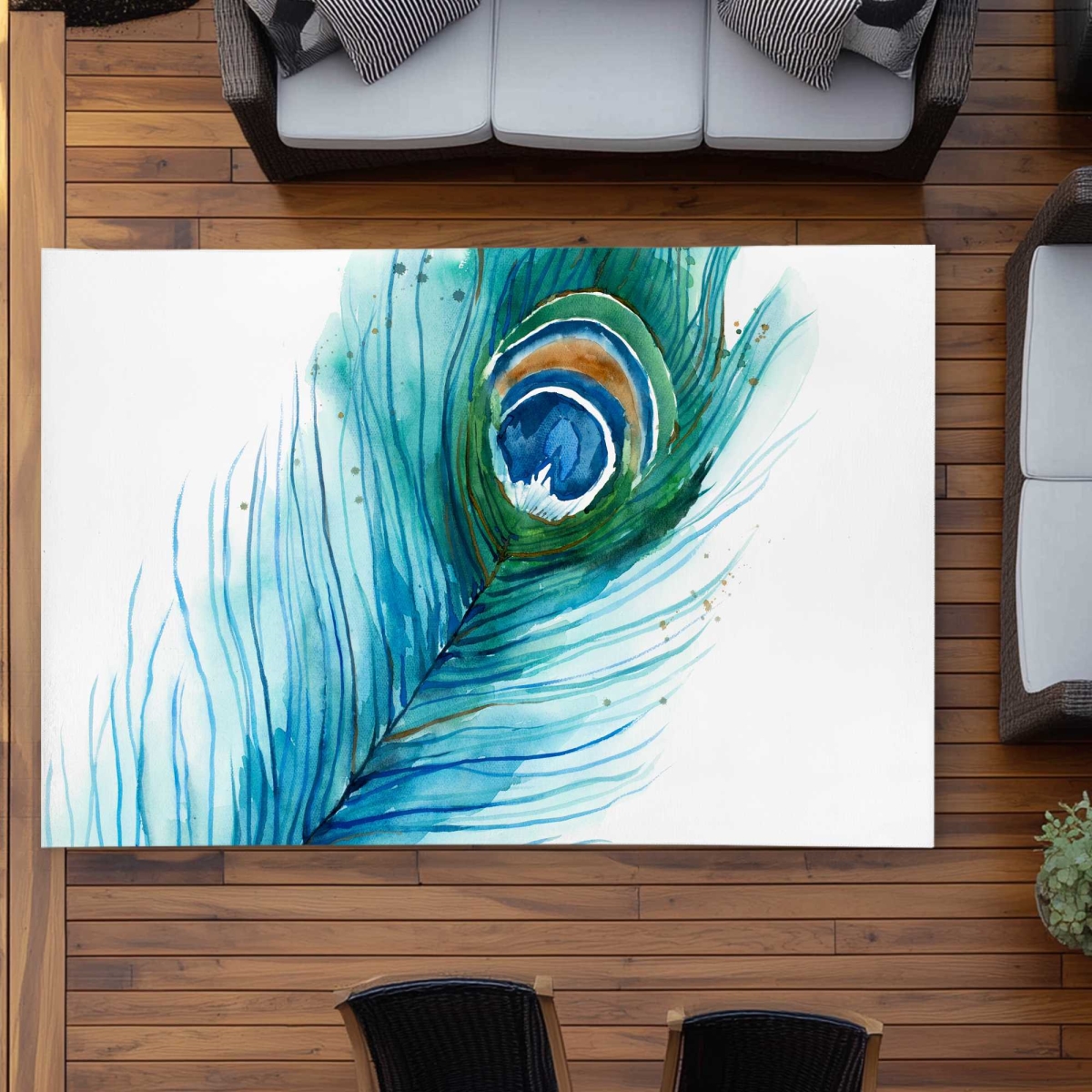 C1ROAR57SXRP5N 5 x 7 ft. Long Peacock Feather Rectangle Area Rug - Elegant Home Decor for Livingroom