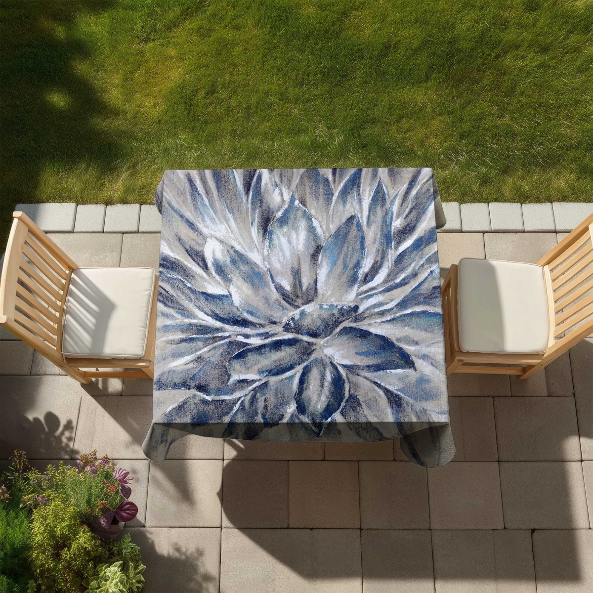 Picture of Begin Home Decor C1TC58582FPUF5 58 x 58 in. Blue & Gray Flower Tablecloth - Office Botanical Decor