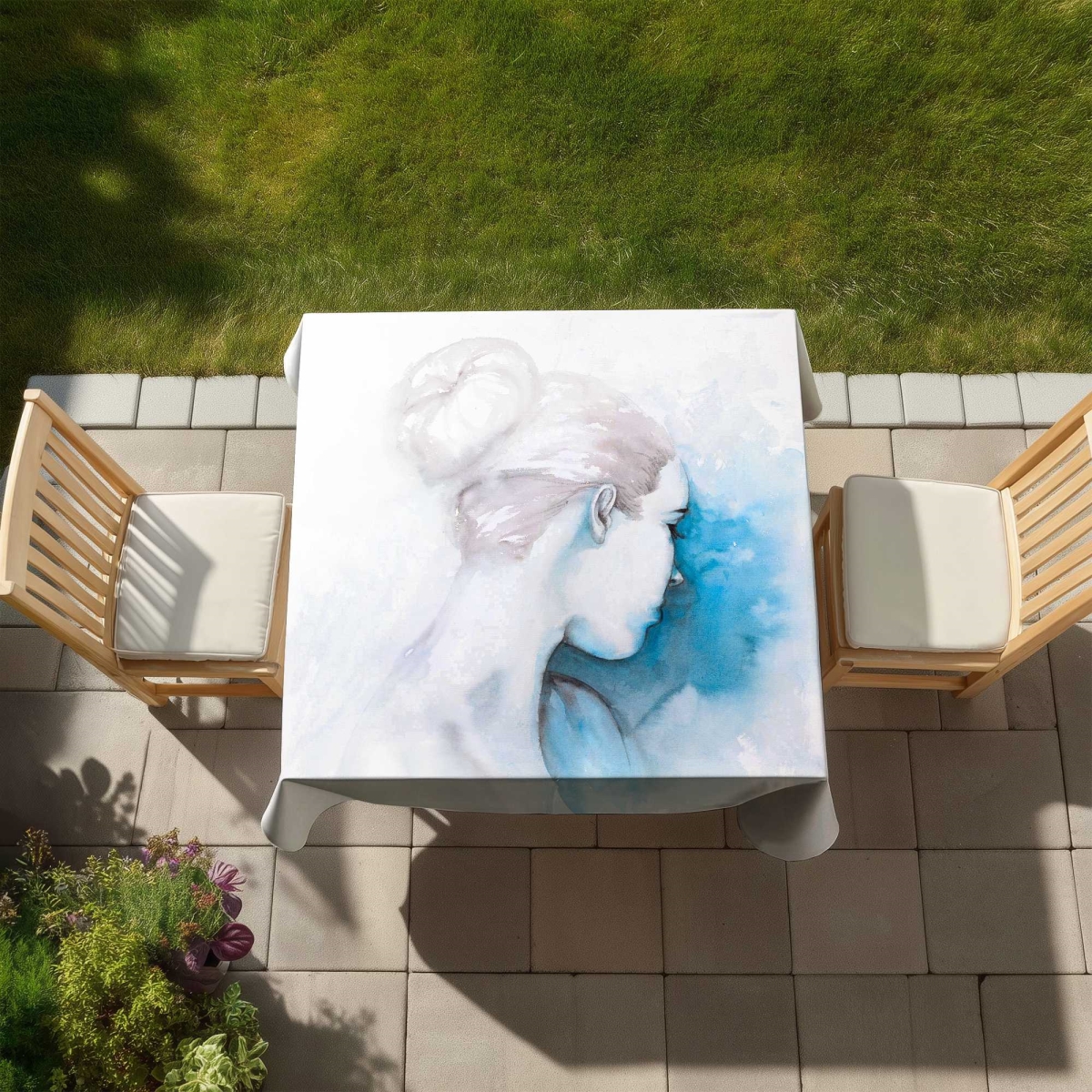 Picture of Begin Home Decor C1TC58582NKFOY 58 x 58 in. Watercolor Abstract Girl Tablecloth - Decor Indoor & Outdoor