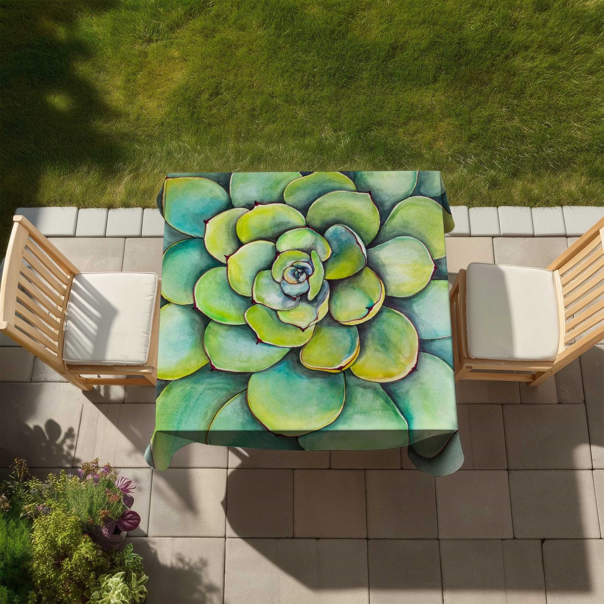 Picture of Begin Home Decor C1TC585848SOX1 58 x 58 in. Watercolor Succulent Plant Tablecloth - Cactus Green Decor