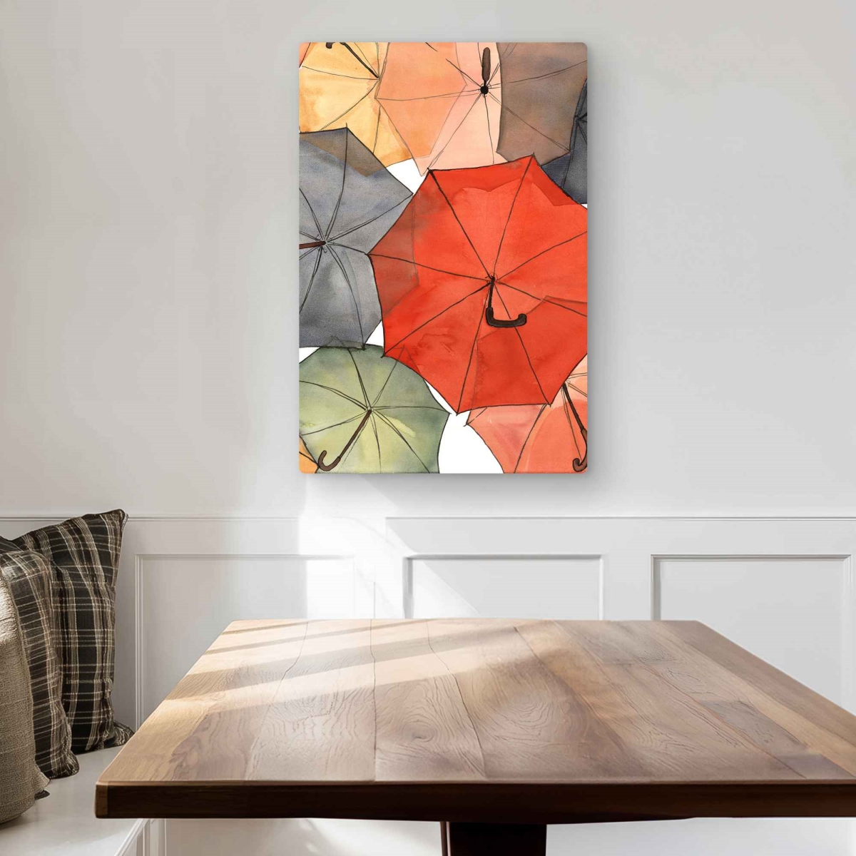 C1MP20300Z1XUQ 20 x 30 in. The Umbrellas of Petit Champlain Wall Art - Orange Metal Print Decor