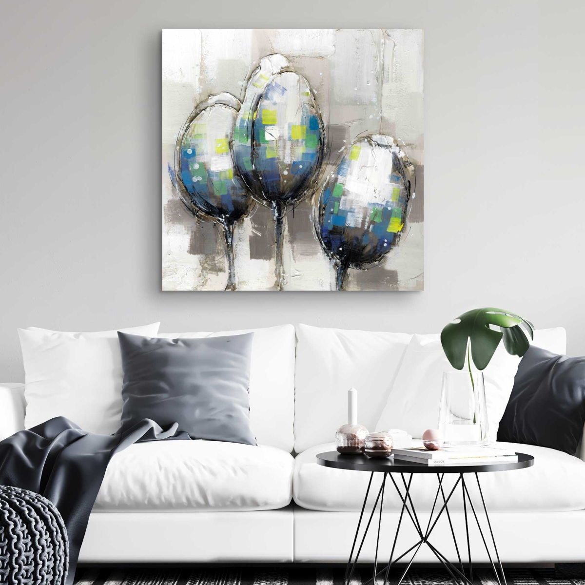 C1RC32320V92M2 32 x 32 in. Three Abstract Tulips - Modern Floral Canvas Home Decor