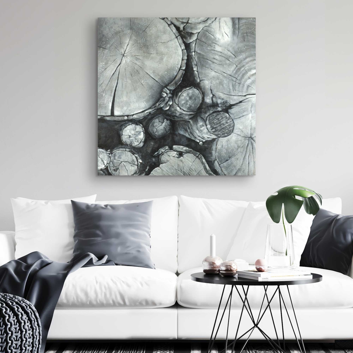 C1RC32326PQT4E 32 x 32 in. Textured Wooden Logs - Trees Still Life Canvas