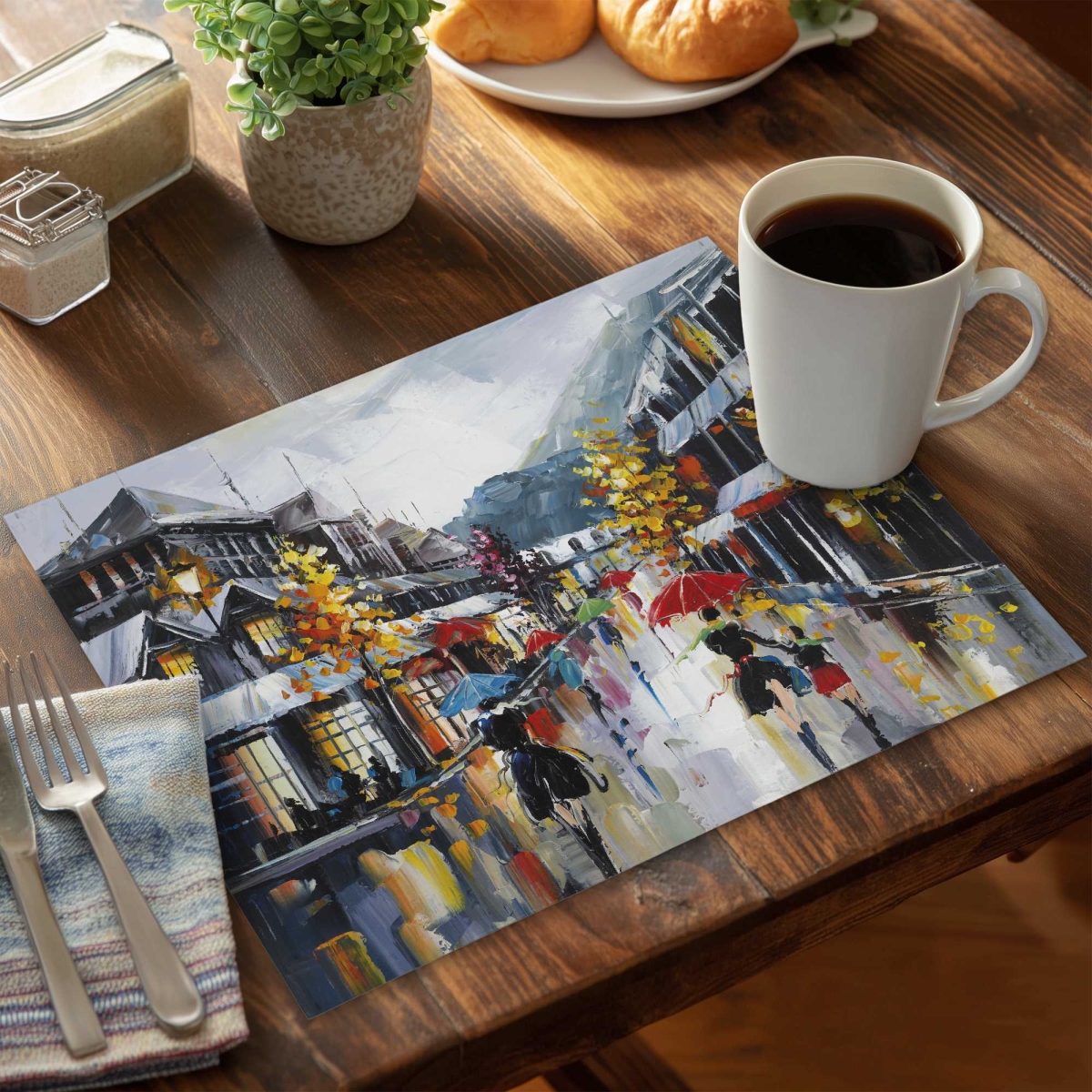 Picture of Begin Home Decor C4PP14180RBL5R 14 x 18 in. Passersby in the Street Polyester Placemat - Fall Home Decor - Set of 4