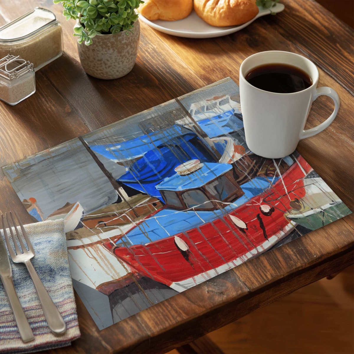 Picture of Begin Home Decor C4PP141820OCTC 14 x 18 in. Rainy Day at the Dock - Polyester Placemat for Home Decor - Set of 4