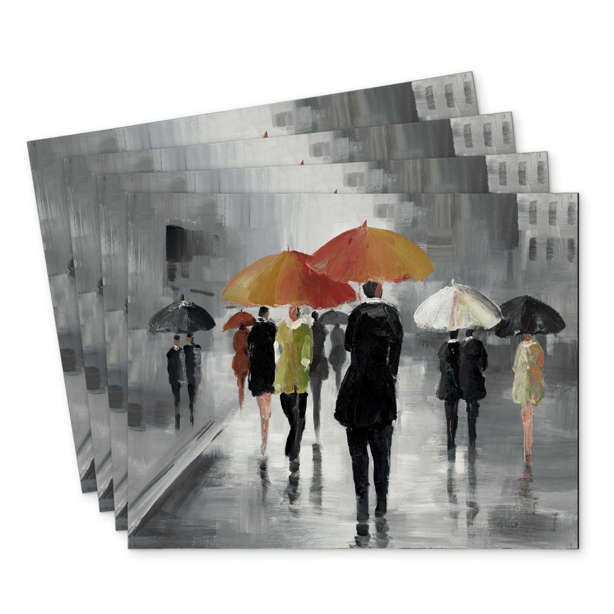 Picture of Begin Home Decor C4PP14182ZEX5M 14 x 18 in. Street Scene with Umbrellas - Polyester Placemat - Home - Set of 4