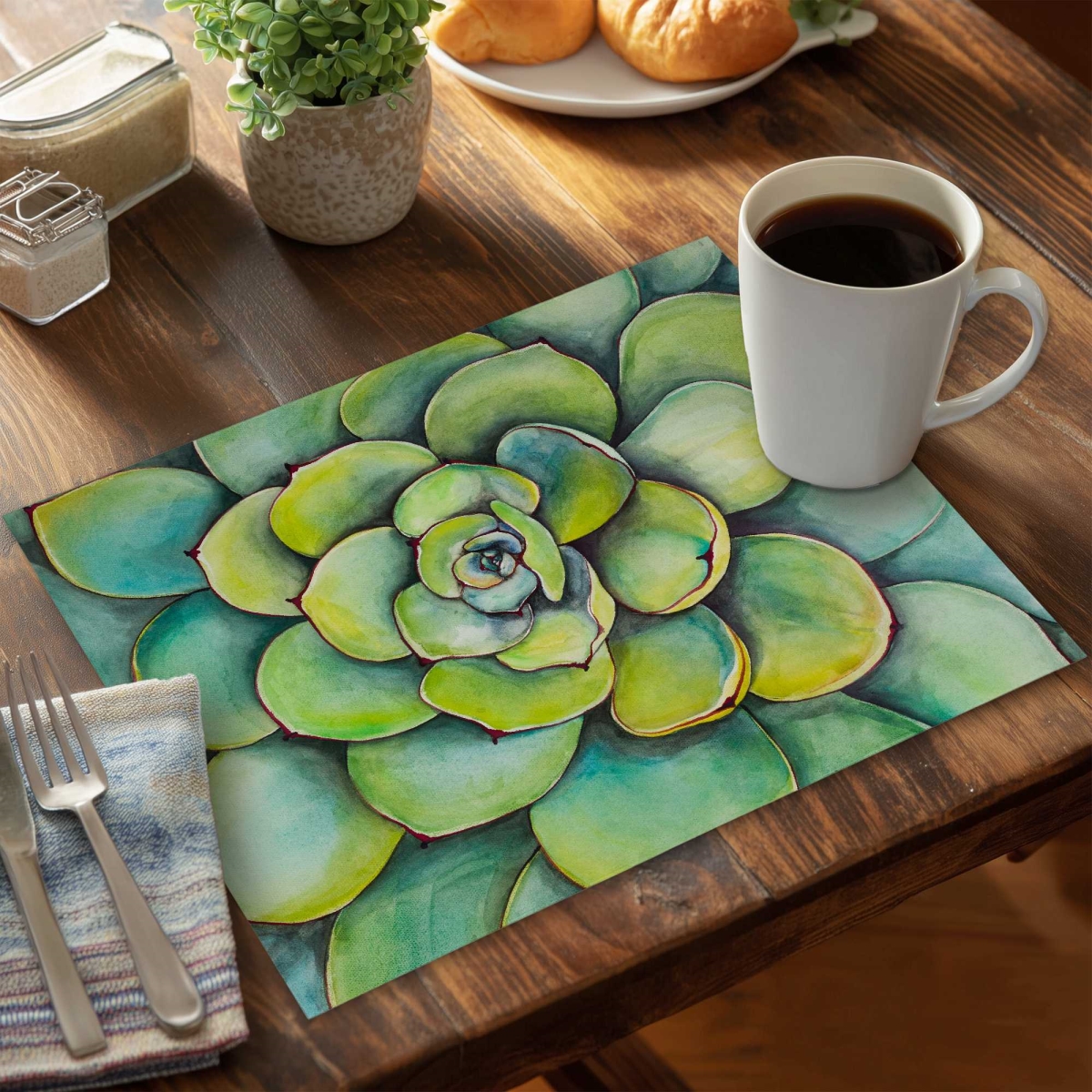 Picture of Begin Home Decor C4PP1418346M0Z 14 x 18 in. Watercolor Succulent Plant Placemat - Home Decor Polyester - Set of 4