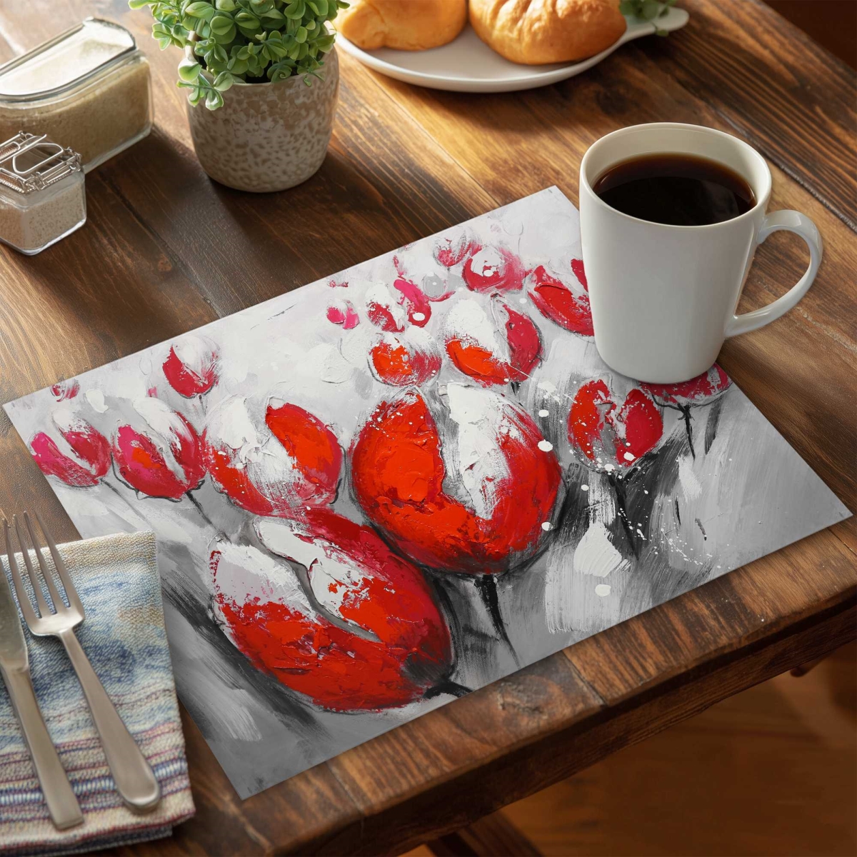 Picture of Begin Home Decor C4PP14184KTJ5A 14 x 18 in. Red Tulips Polyester Placemat - Stylish Home Decor Accent - Set of 4