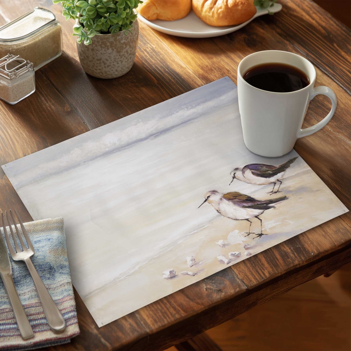 Picture of Begin Home Decor C4PP14184VZ4AN 14 x 18 in. Two Sandpipers on the Beach Polyester Placemat - Home Decor - Set of 4