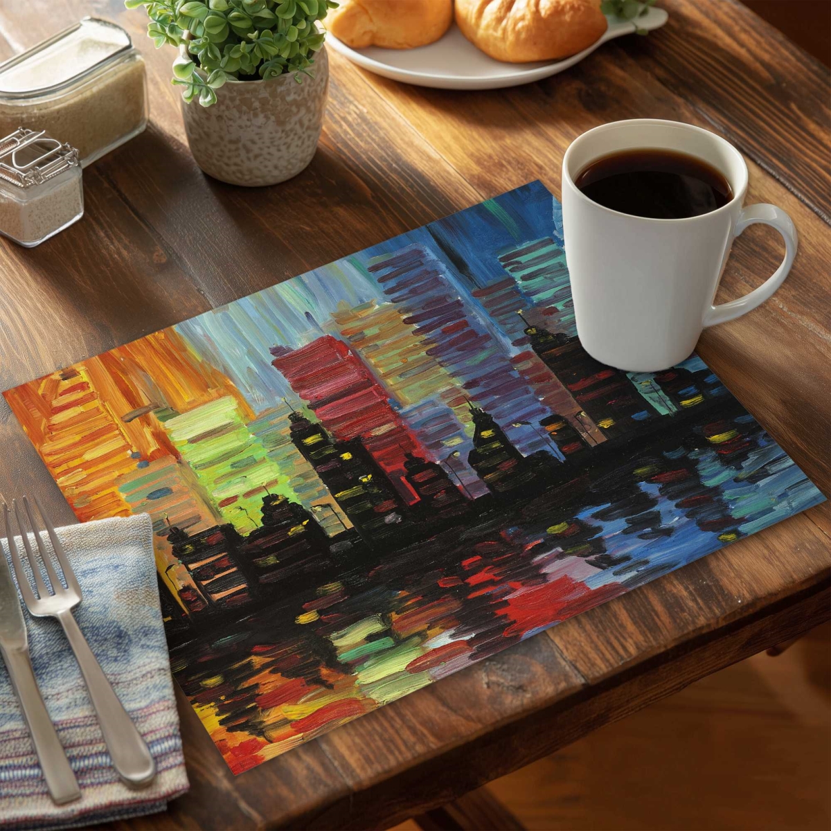 Picture of Begin Home Decor C4PP141850B8YI 14 x 18 in. Colorful Cityscape Polyester Placemat - Stylish - Set of 4