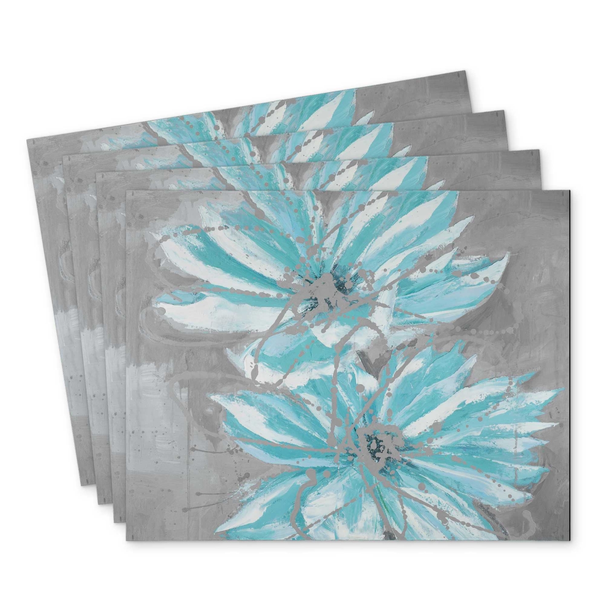 Picture of Begin Home Decor C4PP1418X29JCM 14 x 18 in. Two Little Abstract Blue Flowers Polyester Placemat - Decor - Set of 4