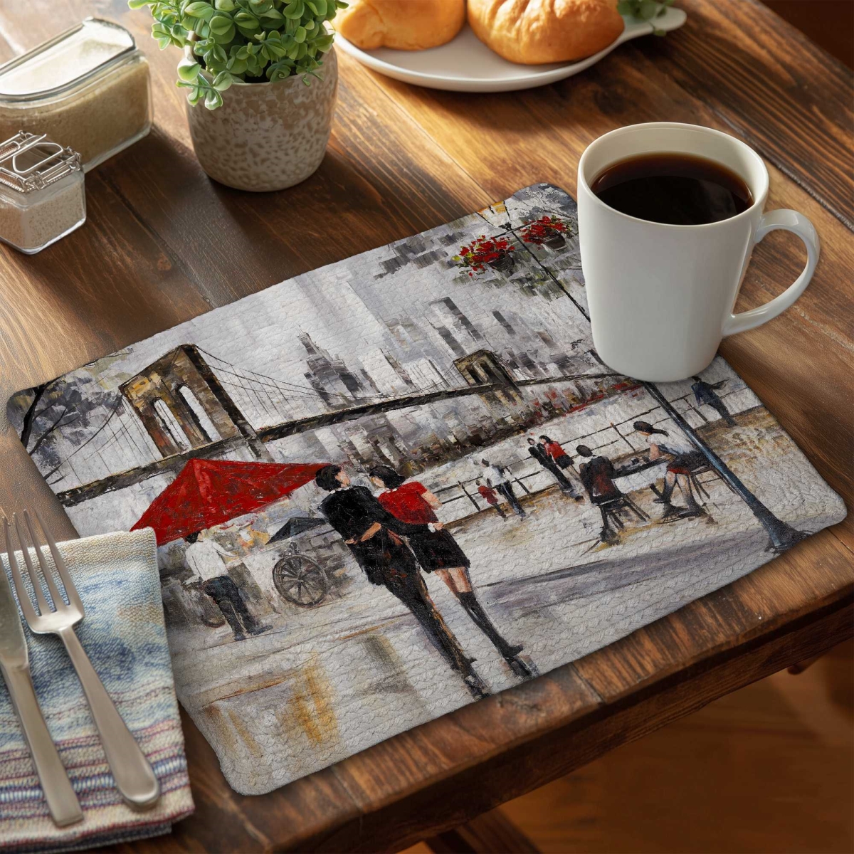 Picture of Begin Home Decor C6BP14184RD30A 14 x 18 in. Couple in York City Braided Polyester Placemat - Decor - Set of 6