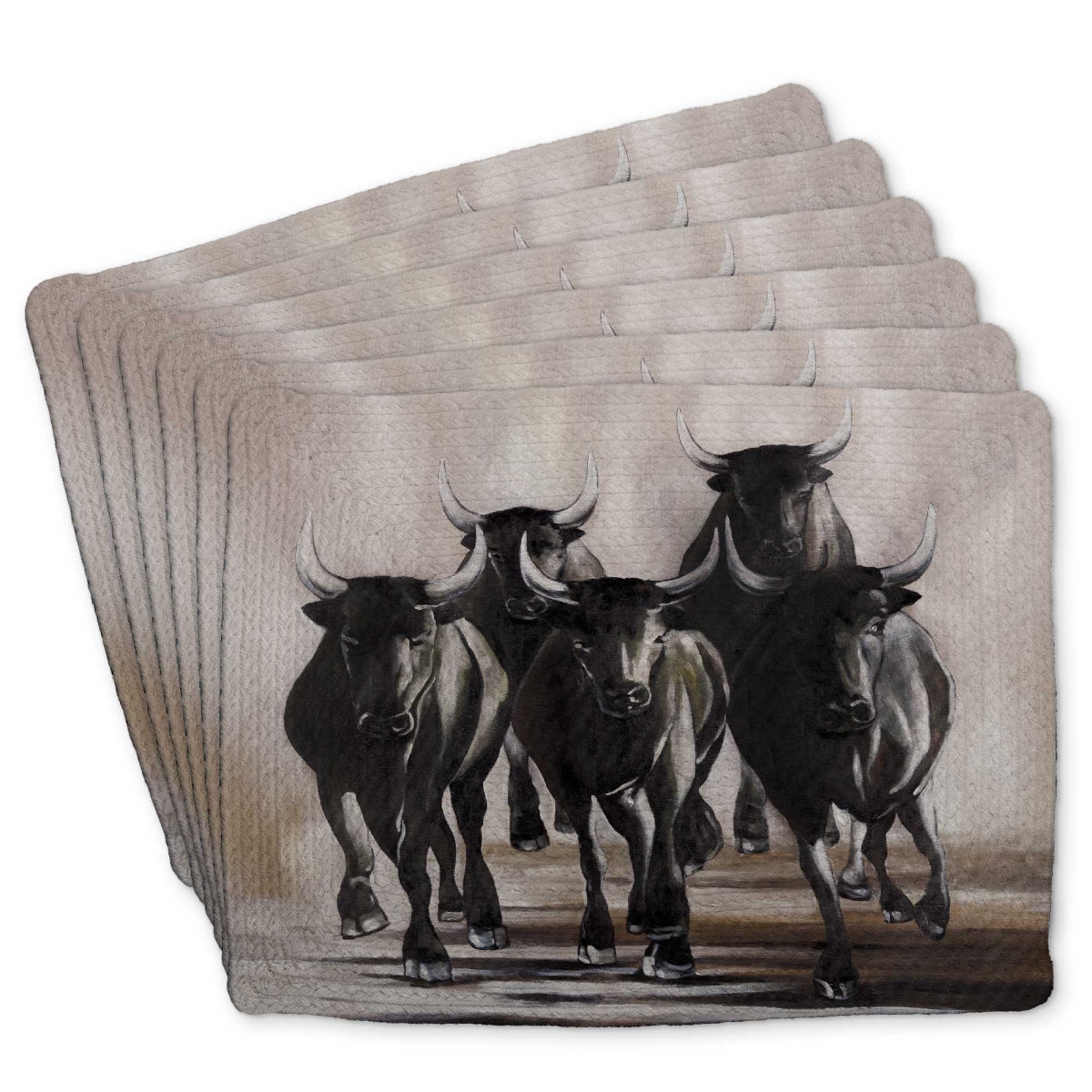 Picture of Begin Home Decor C6BP141863ZO0S 14 x 18 in. Group of Running Bulls Braided Polyester Placemat - Decor - Set of 6