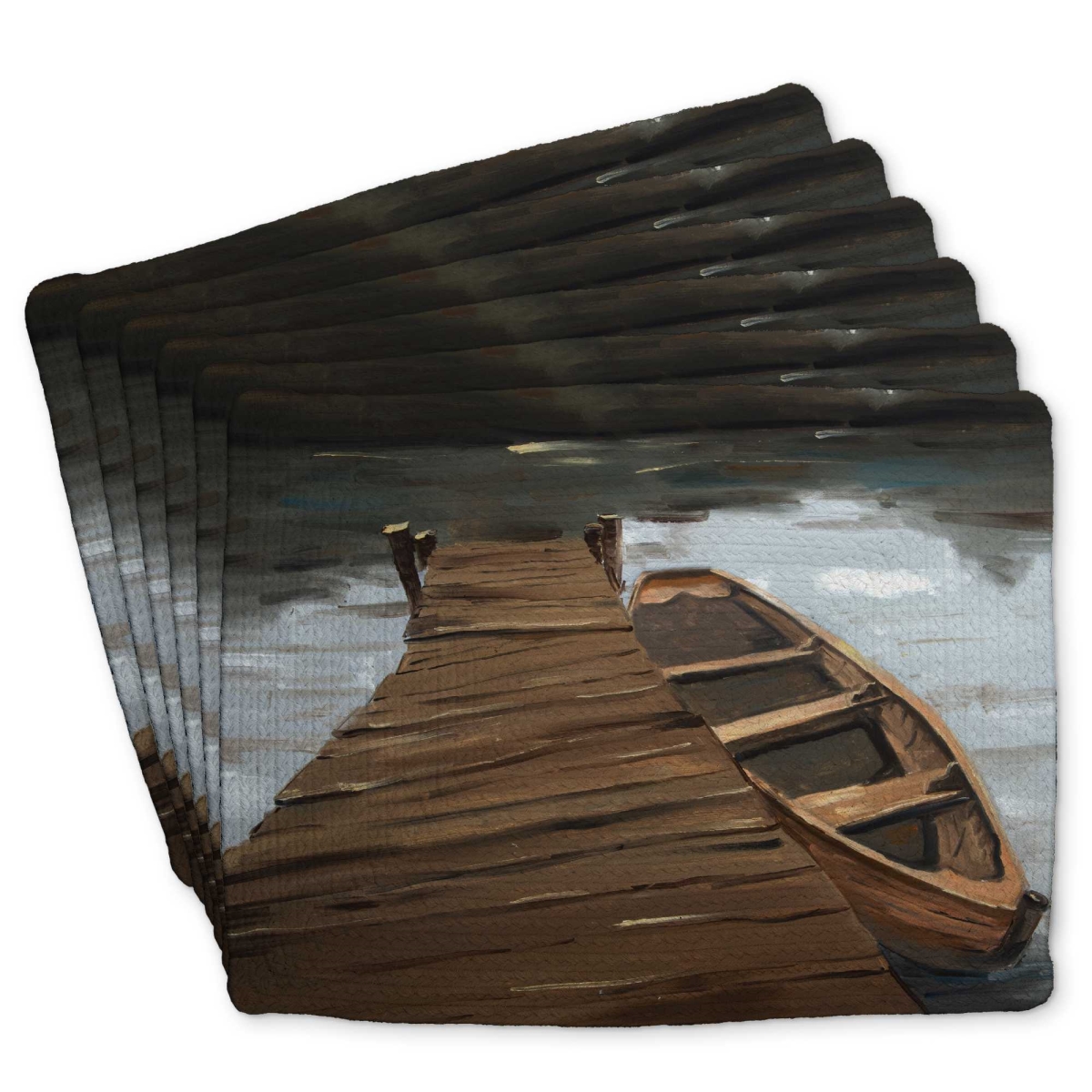 Picture of Begin Home Decor C6BP14186LTAZF 14 x 18 in. Lake, Dock & Boat Braided Polyester Placemat - Home Decor - Set of 6
