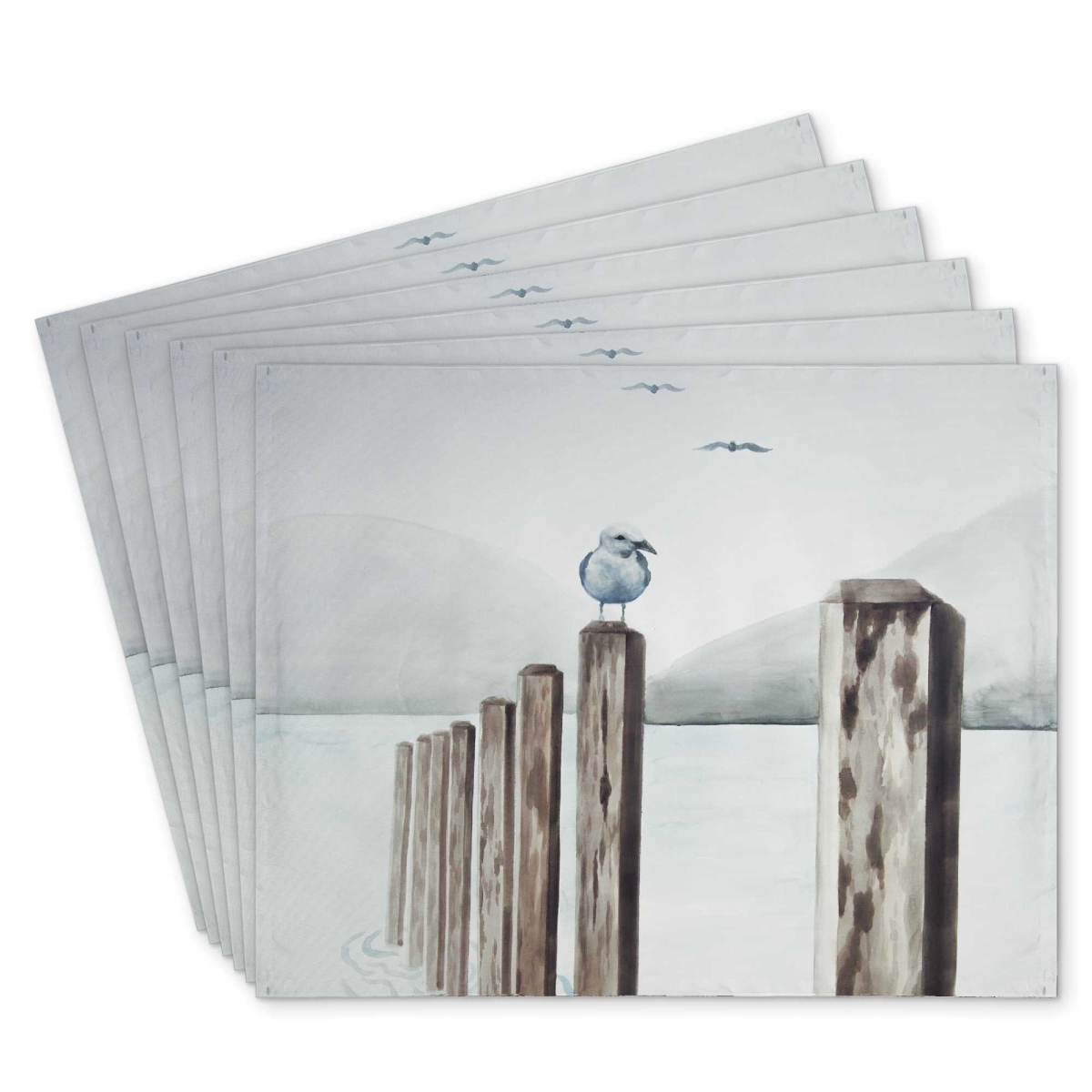 Picture of Begin Home Decor C6PP1418D5X19O 14 x 18 in. Seagull at the Marina Polyester Placemat - Home Decor - Set of 6