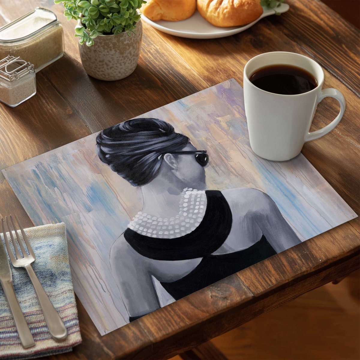 Picture of Begin Home Decor C6PP1418EB9608 14 x 18 in. Audrey Hepburn Polyester Placemat - Elegant Home Decor - Set of 6