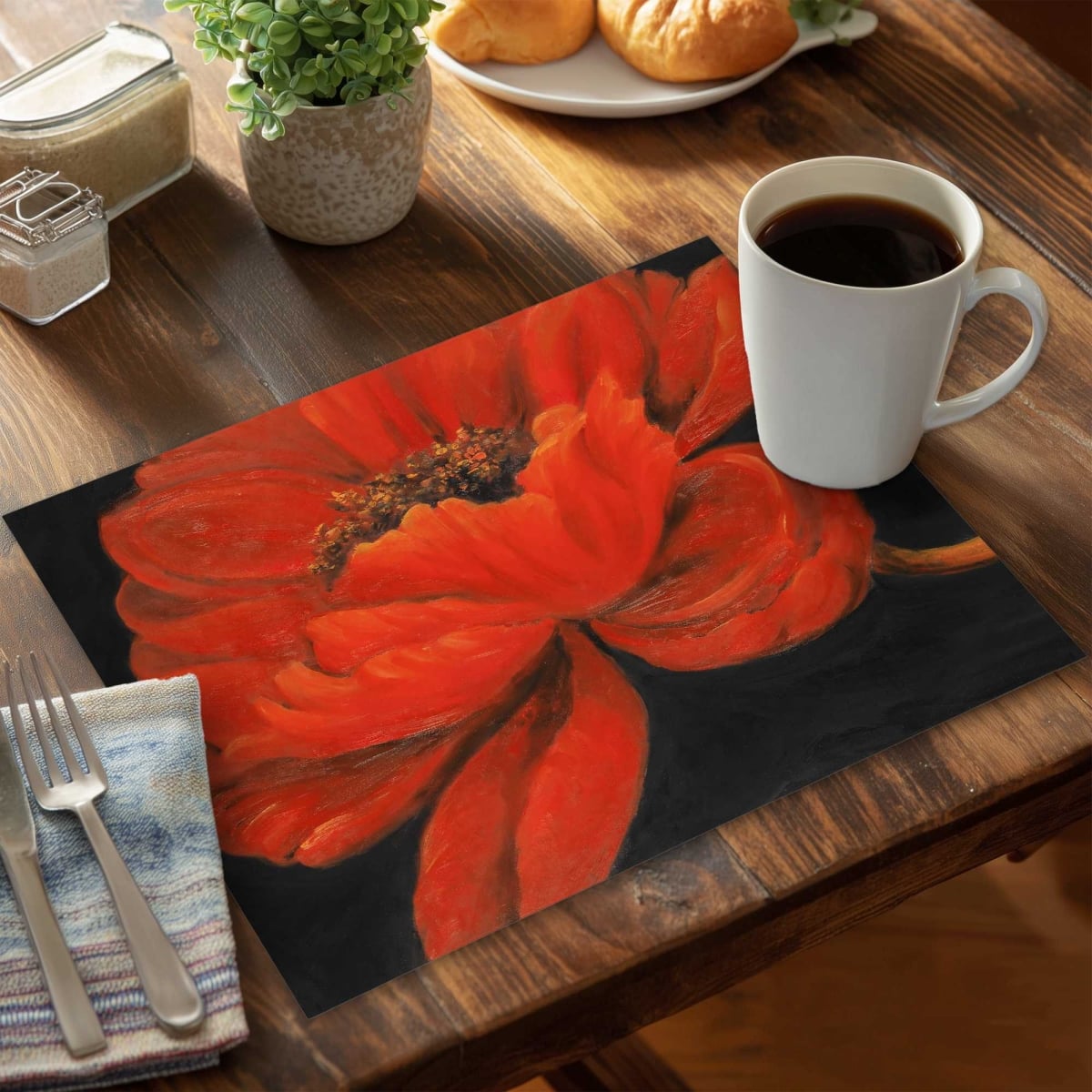 Picture of Begin Home Decor C6PP1418EZ33SG 14 x 18 in. Red Petal Flower Polyester Placemat - Home Decor Accent - Set of 6