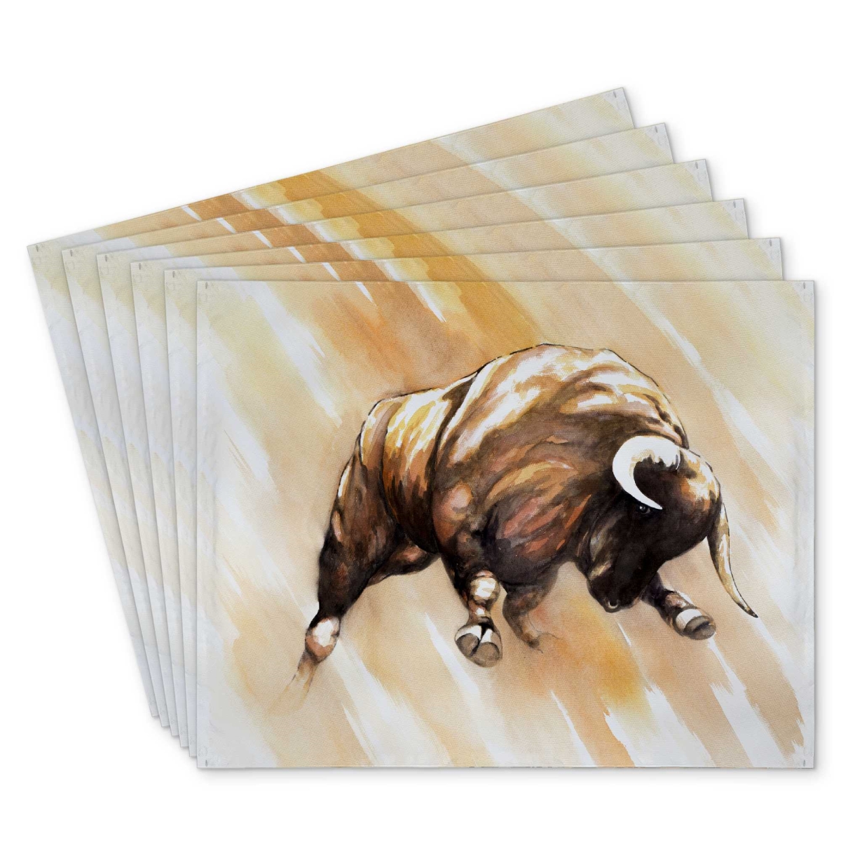 Picture of Begin Home Decor C6PP1418GPESQ7 14 x 18 in. Bull to Attack Polyester Placemat - Home Decor Accent - Set of 6