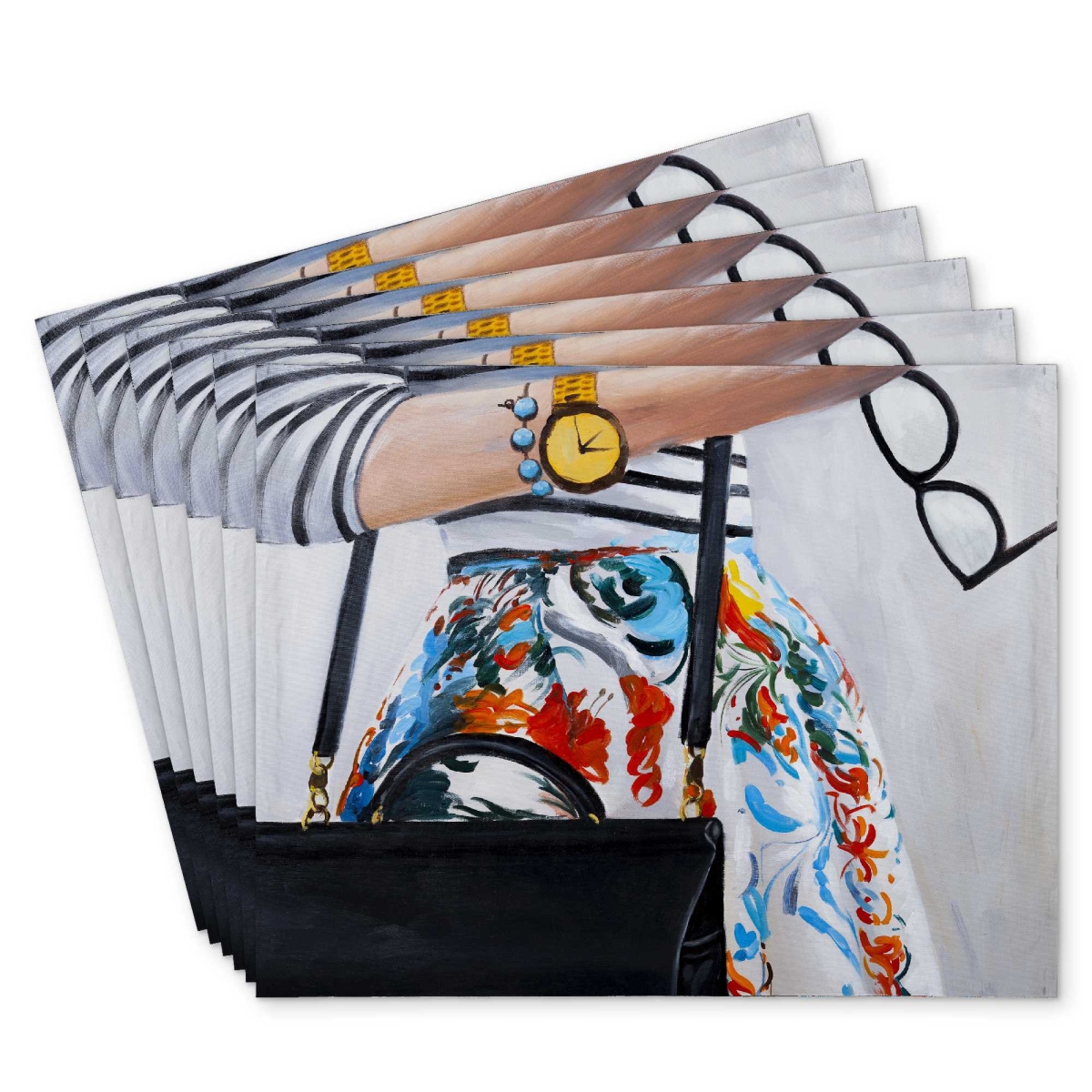 Picture of Begin Home Decor C6PP1418NV0V1E 14 x 18 in. Fashionable Woman with Glasses Polyester Placemat - Decor - Set of 6