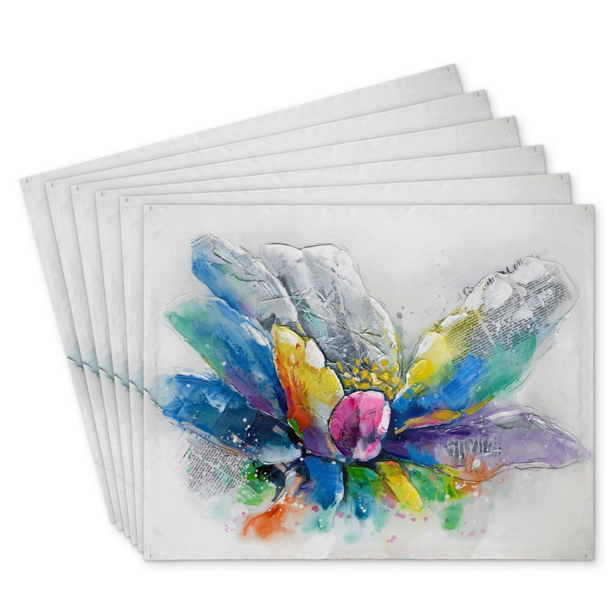 Picture of Begin Home Decor C6PP1418PVA7AI 14 x 18 in. Abstract Flower with Sapper - Polyester Placemat - Set of 6
