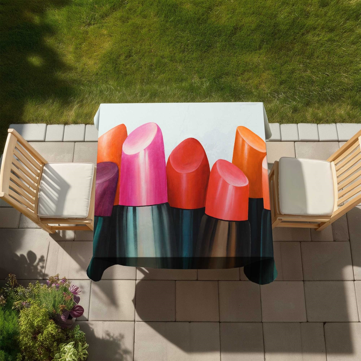Picture of Begin Home Decor C1TC5858D6J7PB 58 x 58 in. Lipstick Addict Tablecloth - Indoor & Outdoor Home Decor