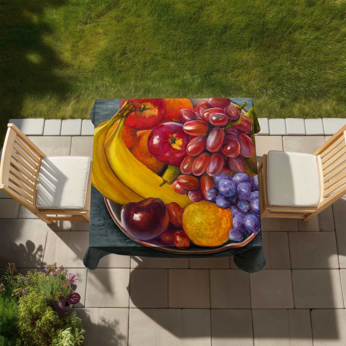 Picture of Begin Home Decor C1TC5858GU908T 58 x 58 in. Bowl of Fruits Gray Food Tablecloth for Indoor & Outdoor Decor