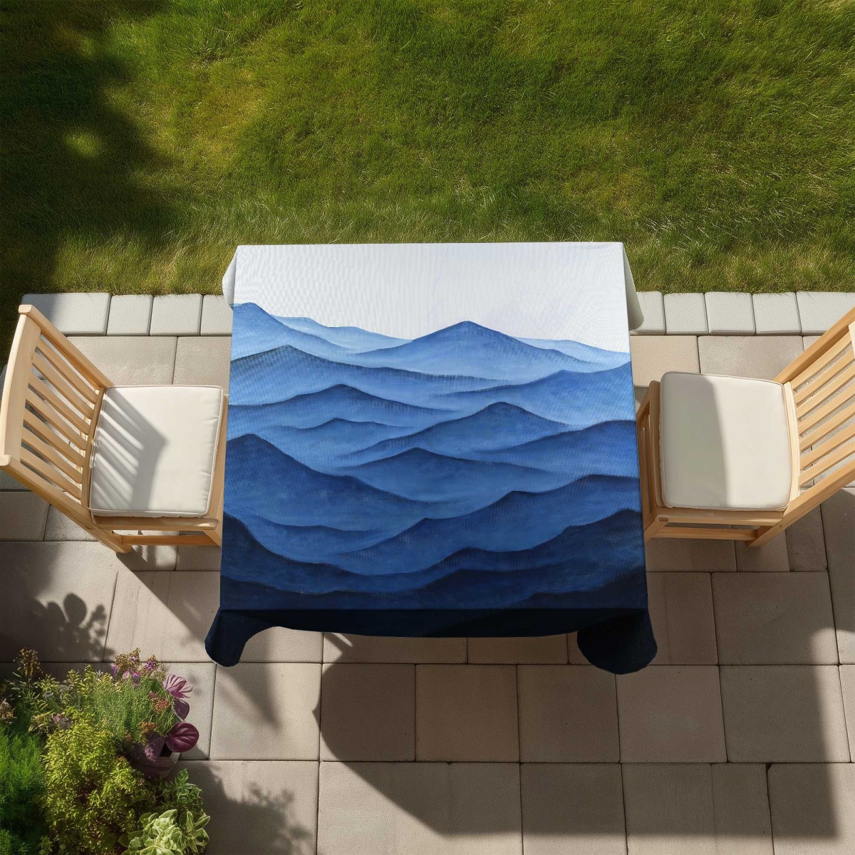 Picture of Begin Home Decor C1TC5858HU99JM 58 x 58 in. Dark Calm Ocean Waves Tablecloth - Indoor & Outdoor Home Decor