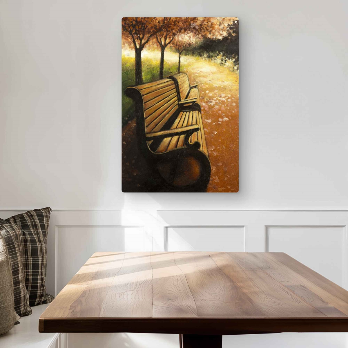 C1MP2030PSI0QM 20 x 30 in. Park Bench On A Fall Day Wall Art - Contemporary Landscapes Metal Print