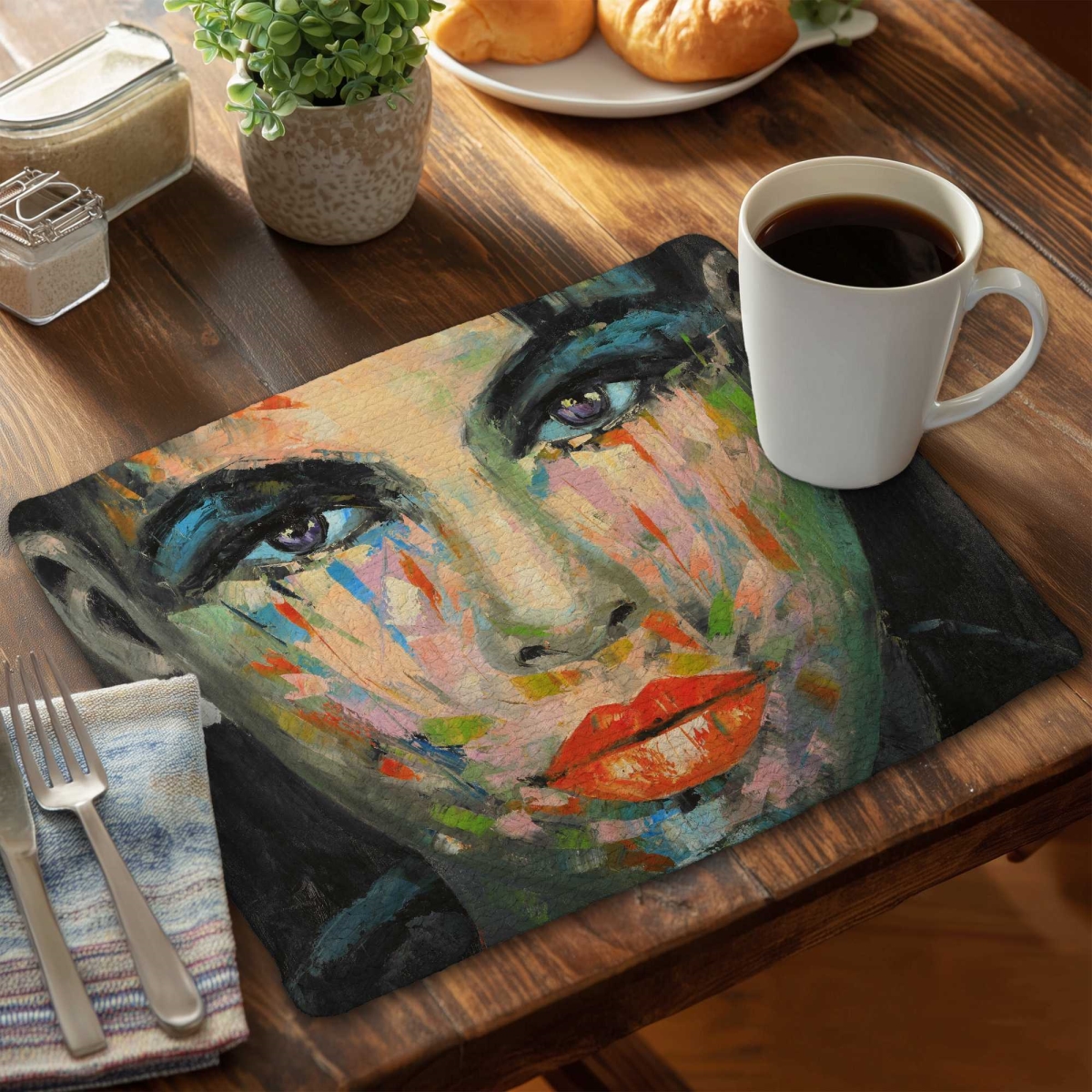 Picture of Begin Home Decor C4BP1418KVQXZ4 14 x 18 in. Abstract Portrait Braided Polyester Placemat - Home Decor - Set of 4