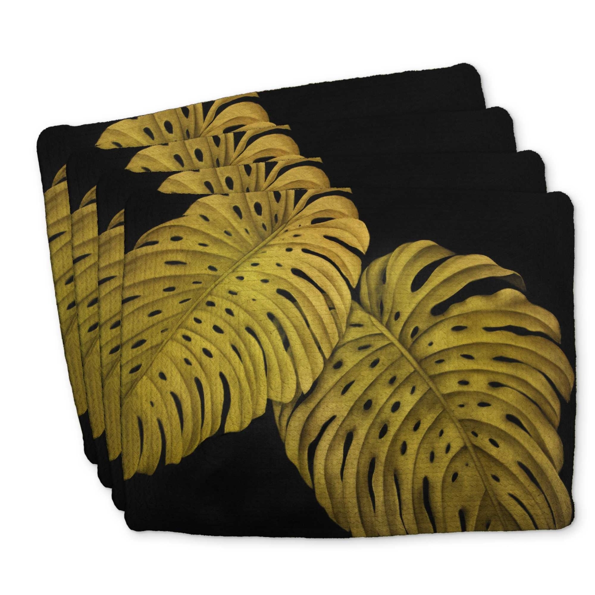 Picture of Begin Home Decor C4BP1418NE4V5T 14 x 18 in. Gold Monstera Braided Polyester Placemat for Home Decor - Set of 4
