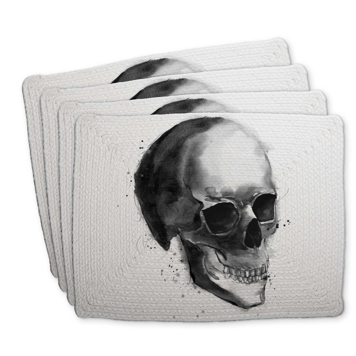 Picture of Begin Home Decor C4BP1418PA2OVY 14 x 18 in. Black & White Skull Braided Polyester Placemat - Decor - Set of 4