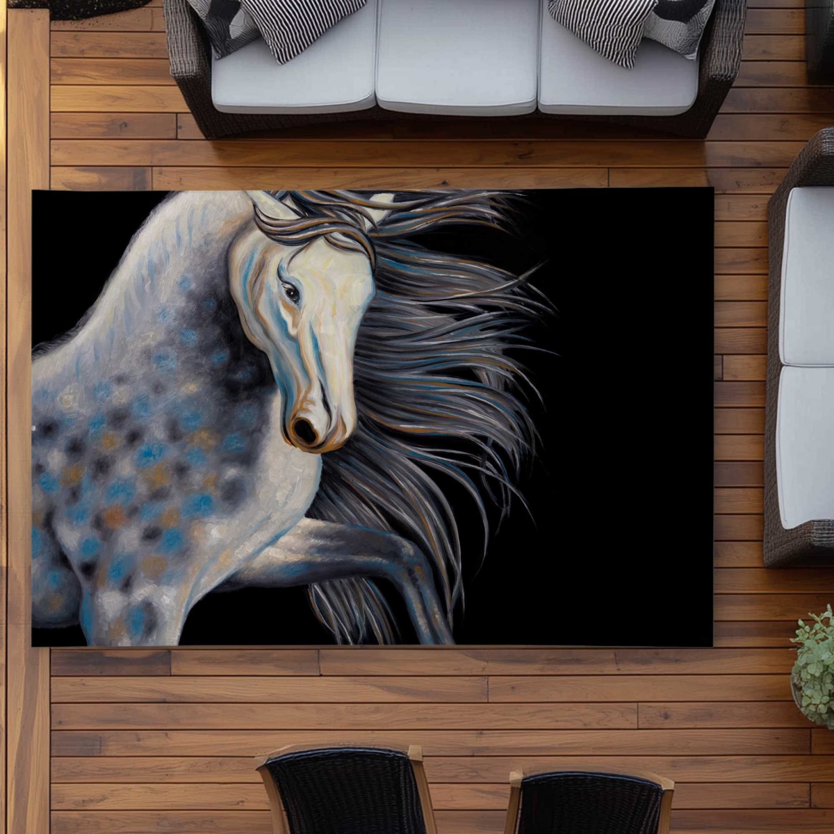 C1ROAR57PZ331R 5 x 7 ft. Abstract Horse - Western Livingroom Outdoor Rectangle Area Rug - Decor