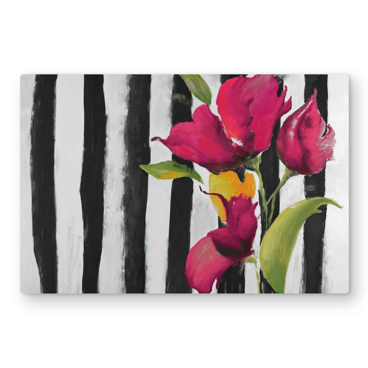 C1MP2030LLUN39 20 x 30 in. Flowers On Black & White Stripes Wall Art - Floral Metal Print