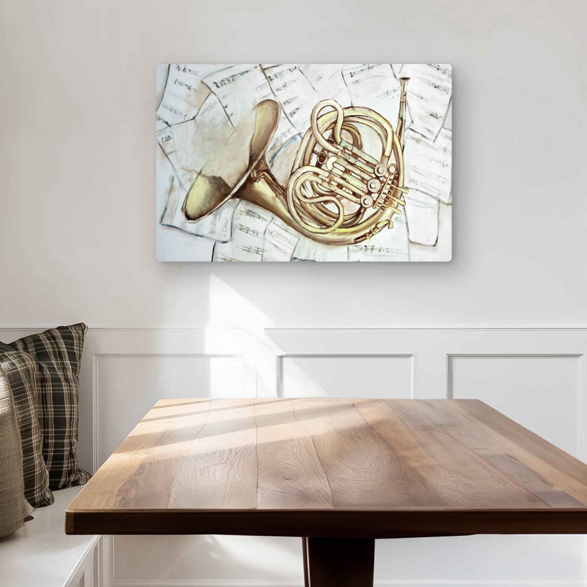 C1MP203000SSGK 20 x 30 in. Horn On Music Sheet Wall Art - Bedroom Musical Metal Print Decor