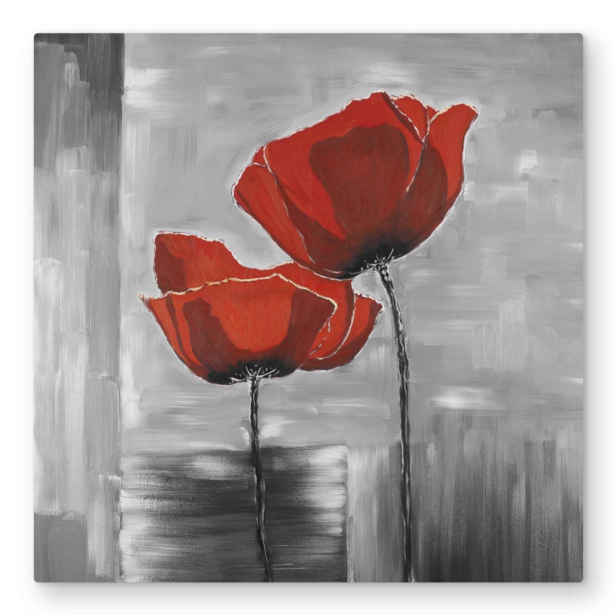 C1MP3232HJLNAC 32 x 32 in. Two Red Flowers On Grayscale Background Wall Art - Botanical Metal Print