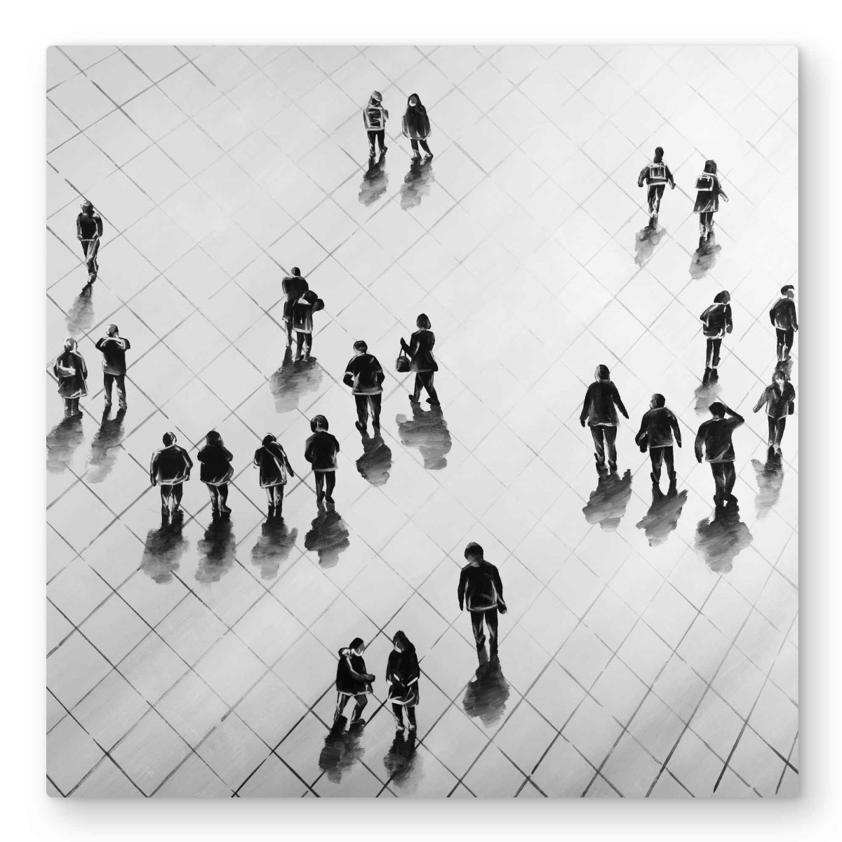 C1MP3232HK03NG 32 x 32 in. Overhead View of People on the Street Wall Art - Modern Bedroom Metal Print