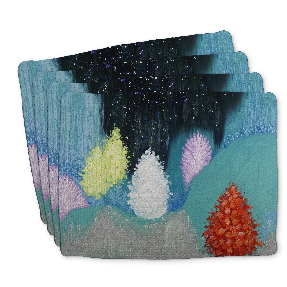 Picture of Begin Home Decor C4BP14185QT0YS 14 x 18 in. Mysterious Colorful Forest Braided Polyester Placemat - Set of 4