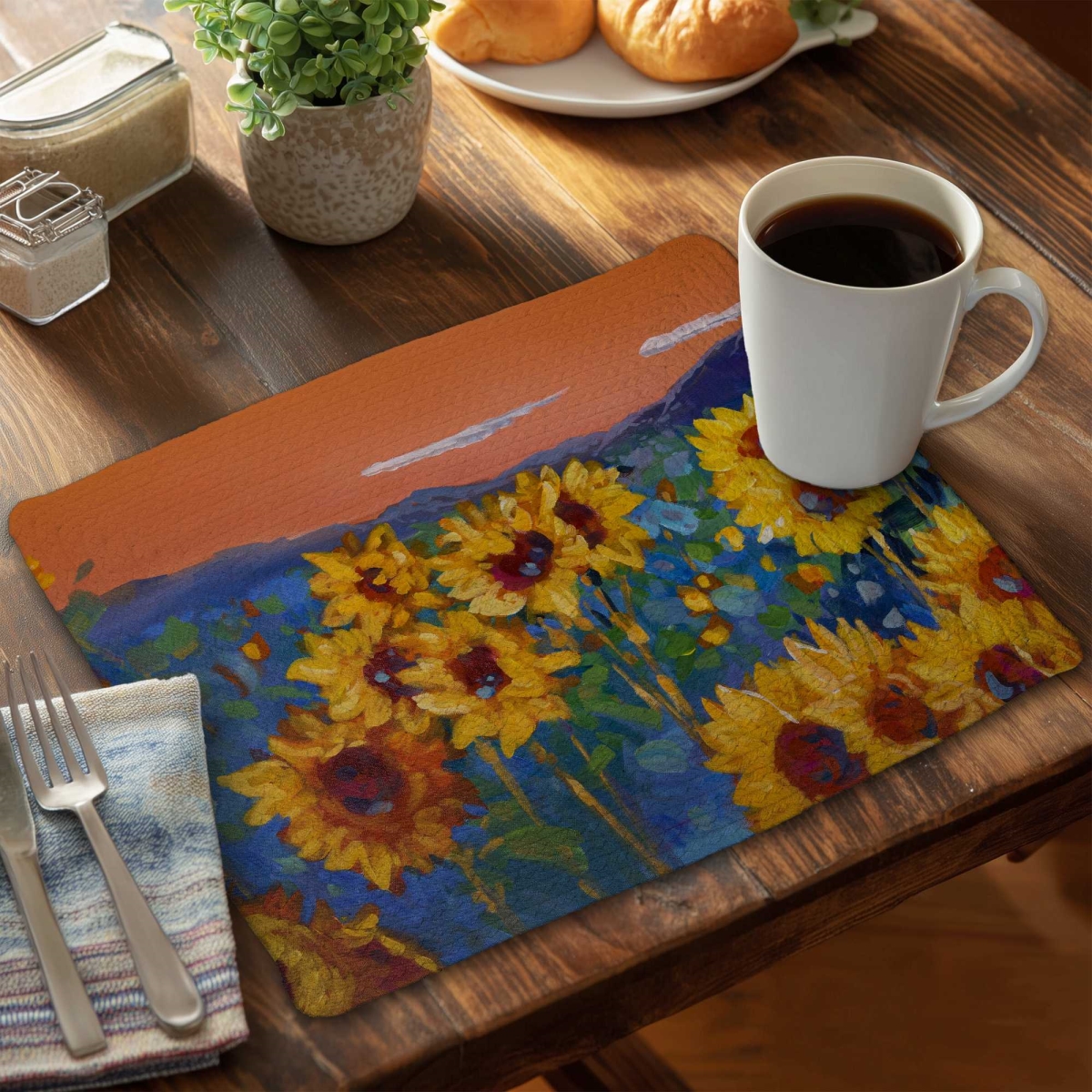 Picture of Begin Home Decor C4BP141872LMGV 14 x 18 in. Sunflowers by Dawn - Braided Polyester Placemat - Set of 4