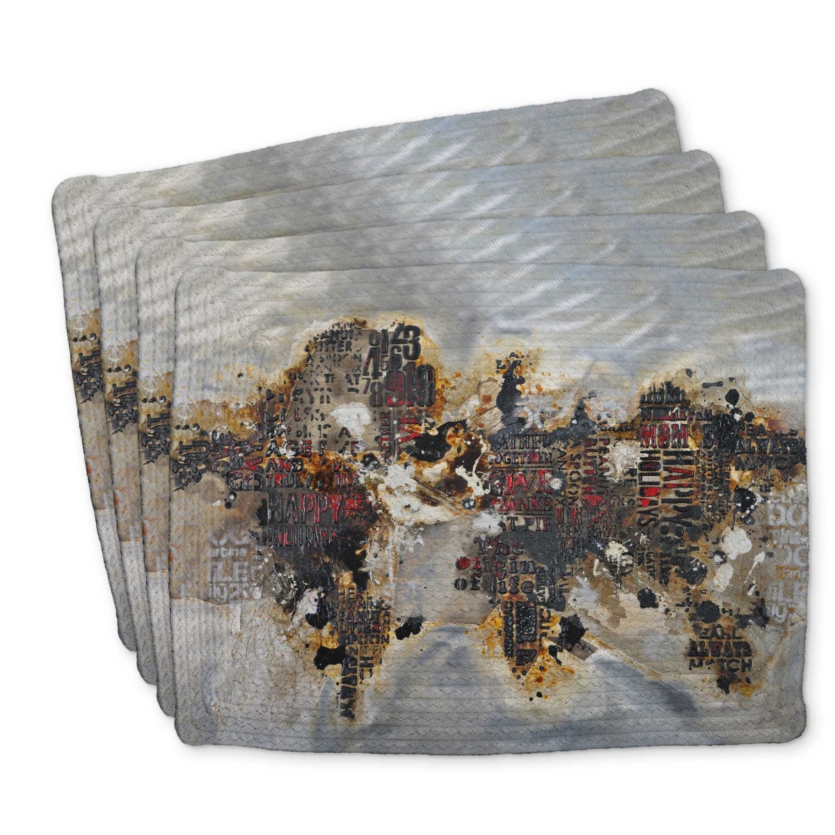Picture of Begin Home Decor C4BP14189IUHWK 14 x 18 in. Texturized World Map Placemat - Braided Polyester Decor - Set of 4