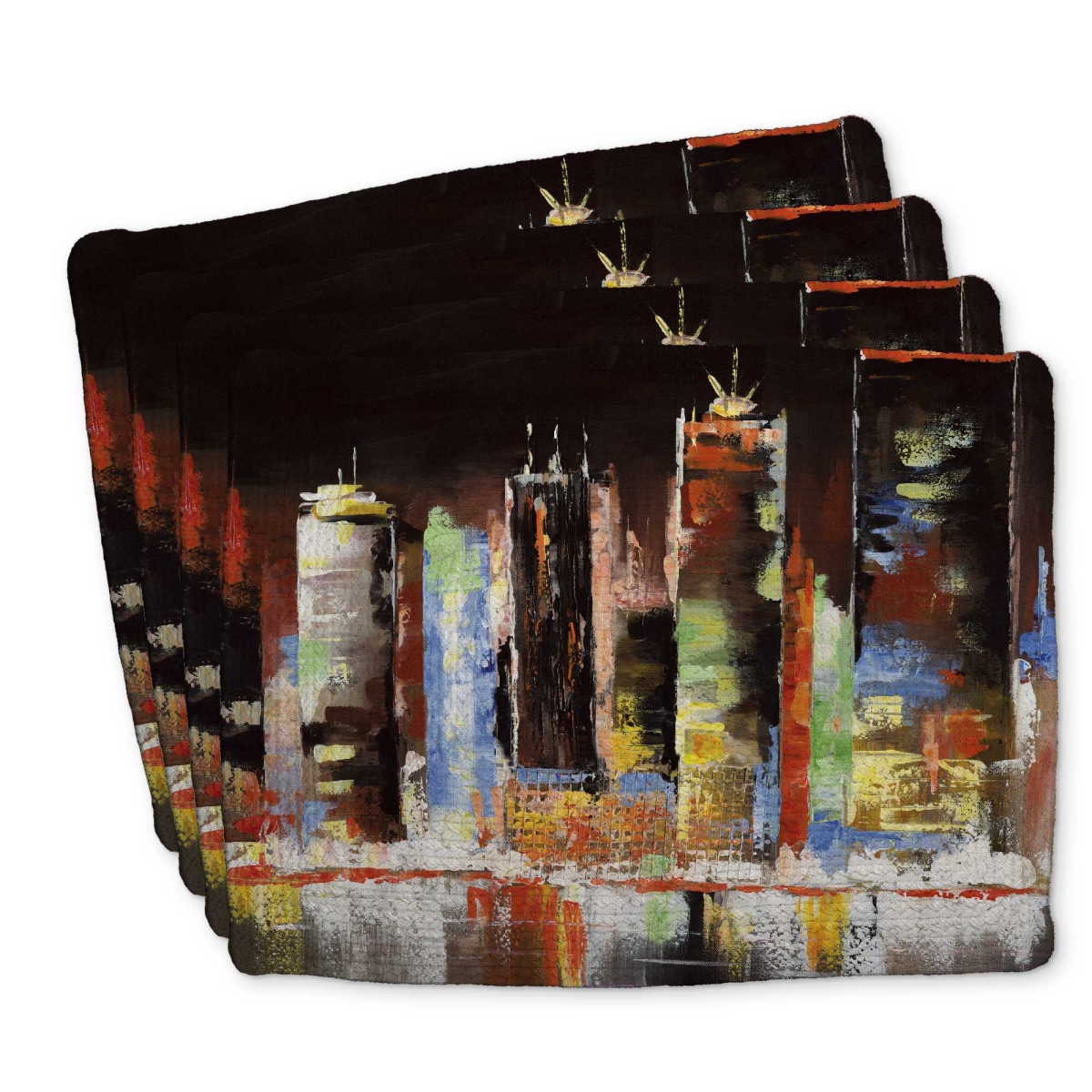 Picture of Begin Home Decor C4BP1418A6II3I 14 x 18 in. Cityscape by Night - Braided Polyester Placemat - Set of 4