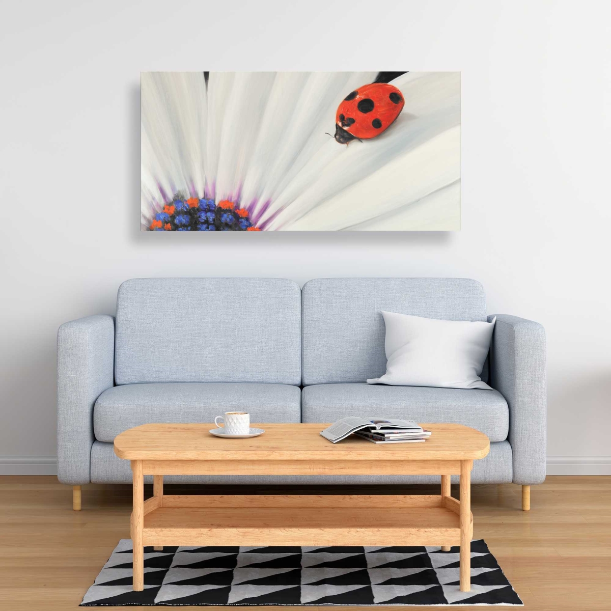 C1RC244819DG7F 24 x 48 in. White Daisy & Ladybug Canvas - Romantic Bedroom Decor