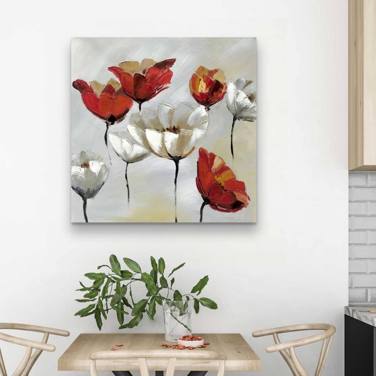 C1RC3232SLYLJ4 32 x 32 in. Abstract Red & White Flowers - Office Botanical Canvas